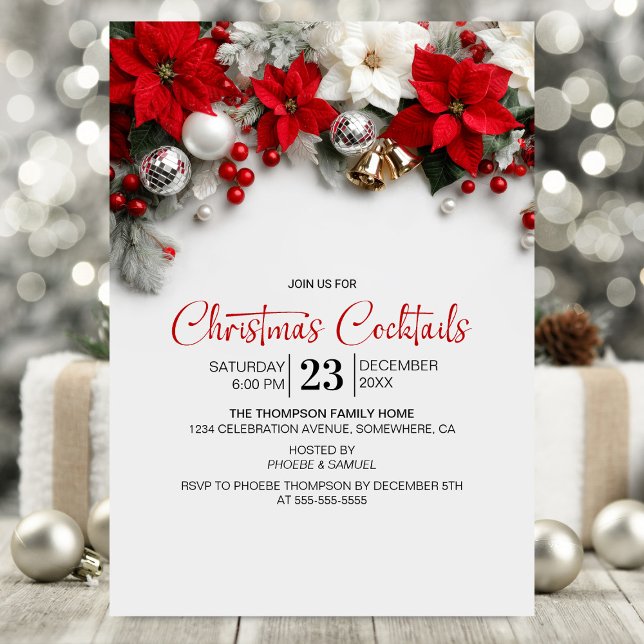 Invitación Modern Poinsettia Christmas Cocktails (Subido por el creador)