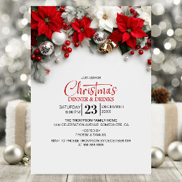 Invitación Modern Poinsettia Christmas Dinner and Drinks