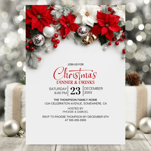 Invitación Modern Poinsettia Christmas Dinner and Drinks (Subido por el creador)