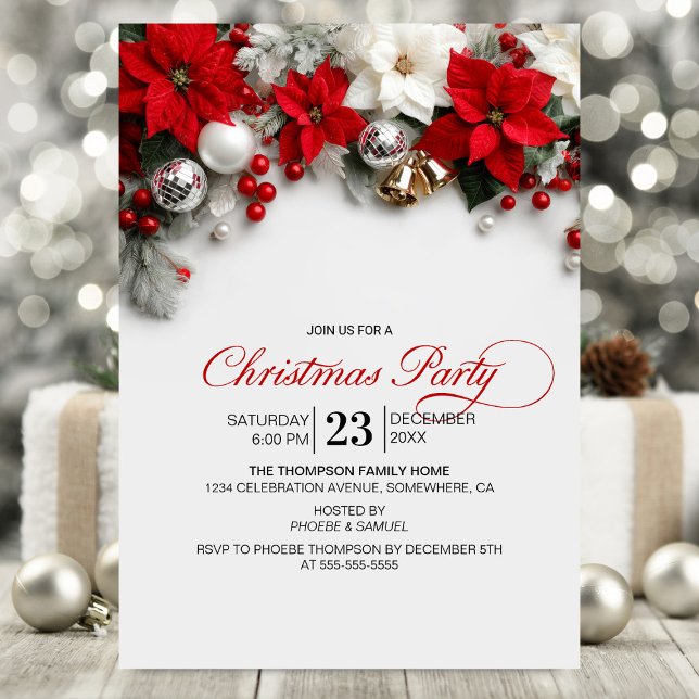 Invitación Modern Poinsettia Christmas Party (Subido por el creador)