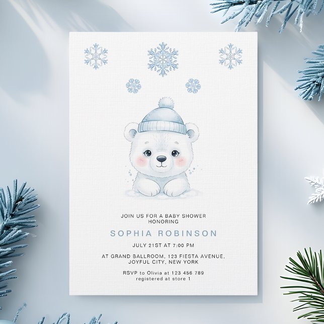 Invitación Modern Polar Bear Winter Baby Boy Shower (Subido por el creador)