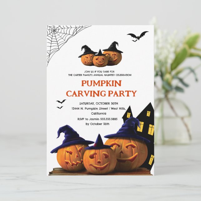 Invitación Modern Pumpkin Carving Adult Halloween Party  (Anverso de pie)