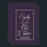 Invitación Modern Purple 80th Birthday Party<br><div class="desc">Invite a sus amigos y seres queridos a su fiesta de cumpleaños número 80 con esta moderna invitación de cumpleaños morada enmarcada en blanco.</div>