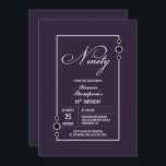 Invitación Modern Purple 90th Birthday Party<br><div class="desc">Invite a sus amigos y seres queridos a su fiesta de cumpleaños número 90 con esta moderna invitación de cumpleaños morada enmarcada en blanco.</div>