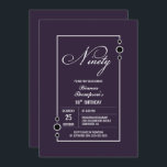 Invitación Modern Purple 90th Birthday Party<br><div class="desc">Invite a sus amigos y seres queridos a su fiesta de cumpleaños número 90 con esta moderna invitación de cumpleaños morada enmarcada en blanco.</div>