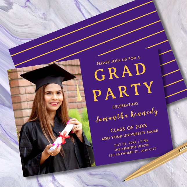 Invitación Modern Purple And Gold Photo Graduation 2026 Party (Subido por el creador)