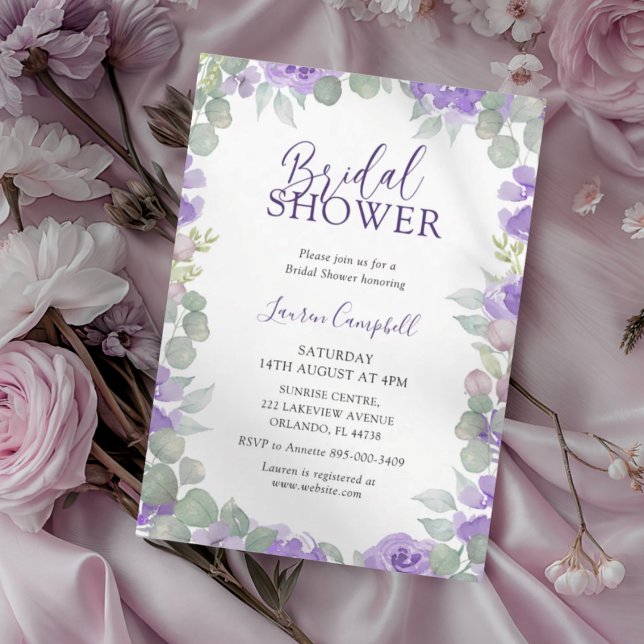 Invitación Modern Purple Floral Watercolor Bridal Shower (Subido por el creador)