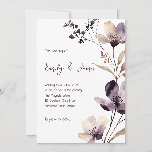 Invitación Modern Purple Floral Wedding (Anverso)