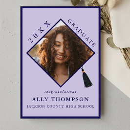 Invitación Modern Purple Graduation Cap Photo Announcement