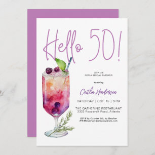 Invitación Modern Purple Hello 50 Birthday Party