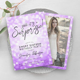 Invitación Modern Purple Lights Foto Surprise Sweet 16