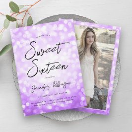 Invitación Modern Purple Lights Foto Sweet 16 Fiesta