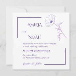 Invitación Modern Purple Line Art Floral Wedding Invitation