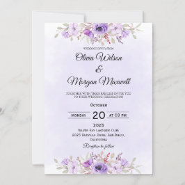 Invitación Modern Purple Minimalist Floral Wedding Invitation