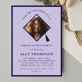 Invitación Modern Purple Photo Frame Graduation Party