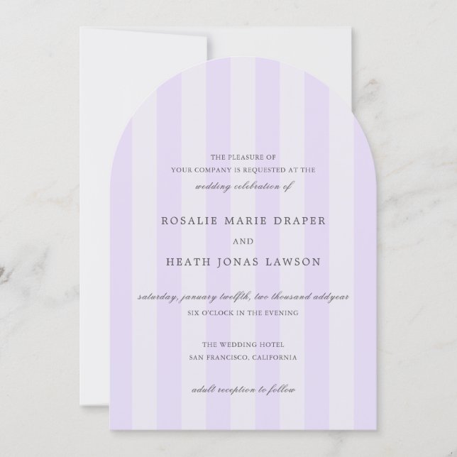 Invitación Modern Purple Stripes Elegant Wedding (Anverso)