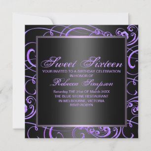 Invitación Modern Purple Swirl Sweet 16th Birthday Invite
