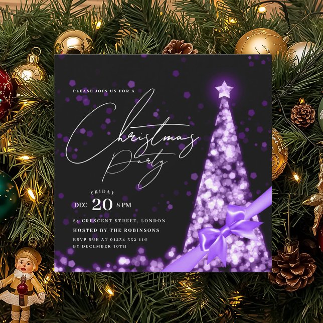 Invitación MODERN Purple Winter Christmas Tree Bow Party  (MODERN Purple Winter Christmas Tree Bow Party Invitation)