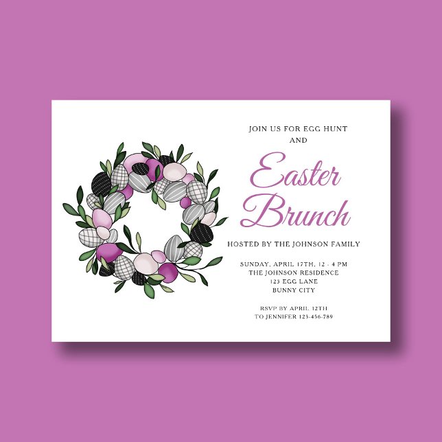 Invitación Modern Purple Wreath Easter Brunch (Modern Purple Wreath Easter Brunch Invitation)