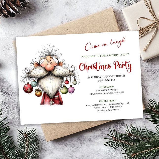 Invitación Modern Quirky Santa Watercolor Christmas Invite (Modern Quirky Santa Watercolor Christmas Invitation)