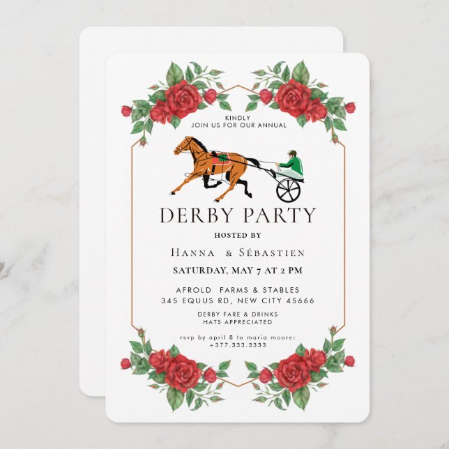 Invitación Modern Race Horse Derby Party Equestrian  (Anverso / Reverso)