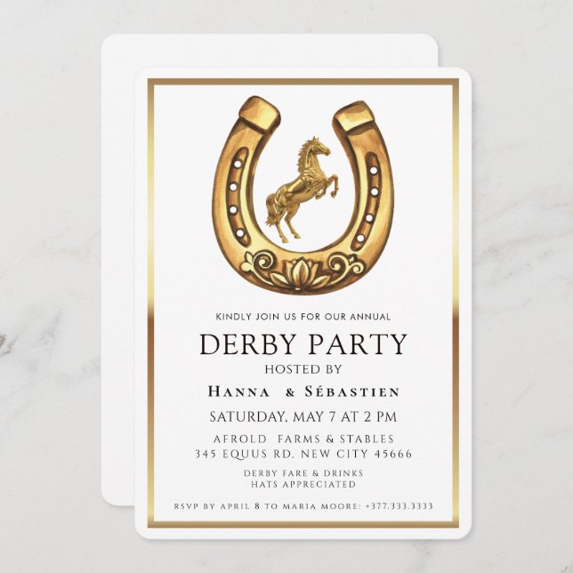 Invitación Modern Race Horse Derby Party Equestrian  (Anverso / Reverso)