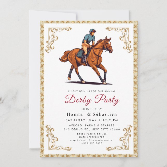Invitación Modern Race Horse Derby Party Equestrian  (Anverso)