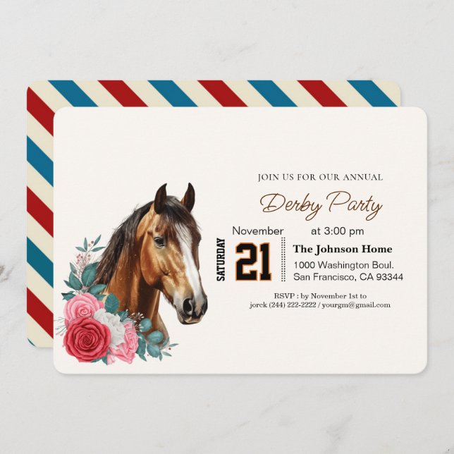 Invitación Modern Race Horse Derby Party Equestrian  (Anverso / Reverso)