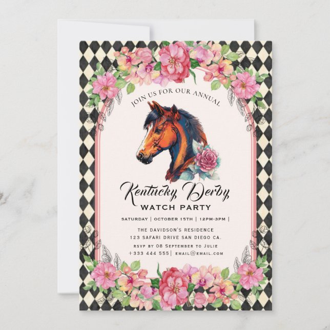 Invitación Modern Race Horse Derby Party Equestrian (Anverso)