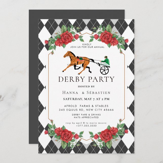 Invitación Modern Race Horse Derby Party Equestrian  (Anverso / Reverso)