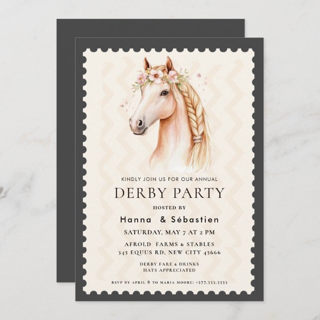 Invitación Modern Race Horse Derby Party Equestrian  (Anverso / Reverso)