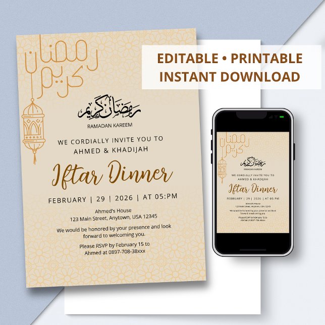 Invitación Modern Ramadan Kareem Line Art Iftar Dinner (Subido por el creador)