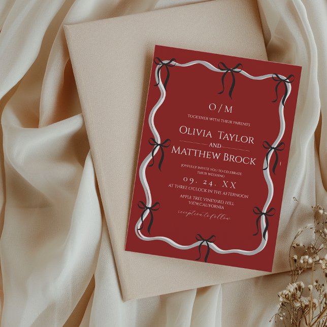 Invitación Modern Red and Black Bow Wedding (Subido por el creador)