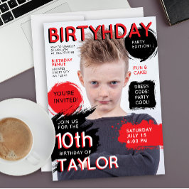 Invitación Modern Red Black Magazine Cover Fashion Newspaper 