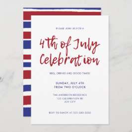 Invitación Modern Red Blue Stripes 4 de Julio Independencia