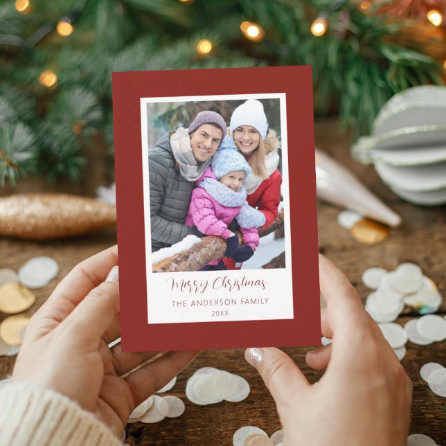Invitación Modern Red Border Family Photo Christmas Card (Subido por el creador)