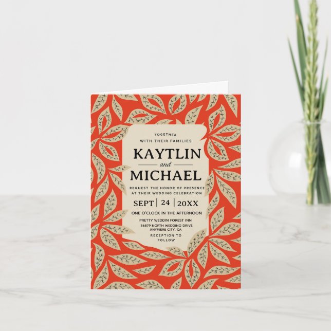 Invitación Modern Red Botanical Elegant Leaf  (Anverso)