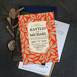 Invitación Modern Red Botanical Elegant Leaf 