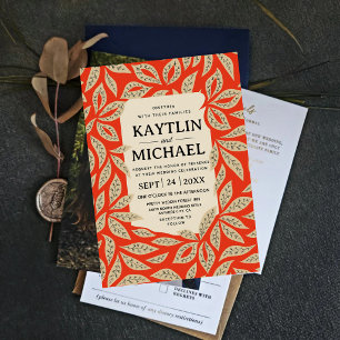 Invitación Modern Red Botanical Elegant Leaf