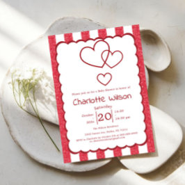 Invitación Modern Red Chalk Stripes Vertical Baby Shower