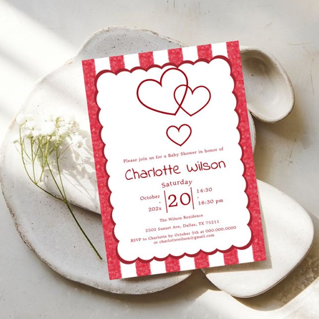 Invitación Modern Red Chalk Stripes Vertical Baby Shower (Subido por el creador)