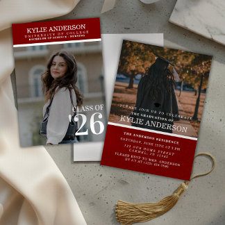 Invitación Modern Red College Graduation Senior Photo