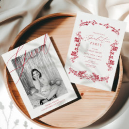 Invitación Modern Red Floral Graduation Photo Announcement 