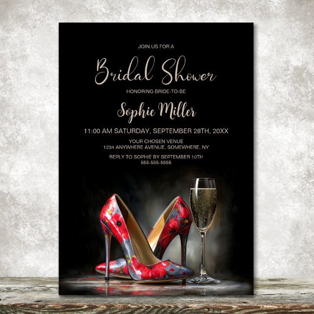 Invitación Modern Red Floral Stiletto Shoes Bridal Shower (Subido por el creador)