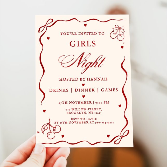 Invitación Modern Red Girls Night Dinner Party  (Subido por el creador)