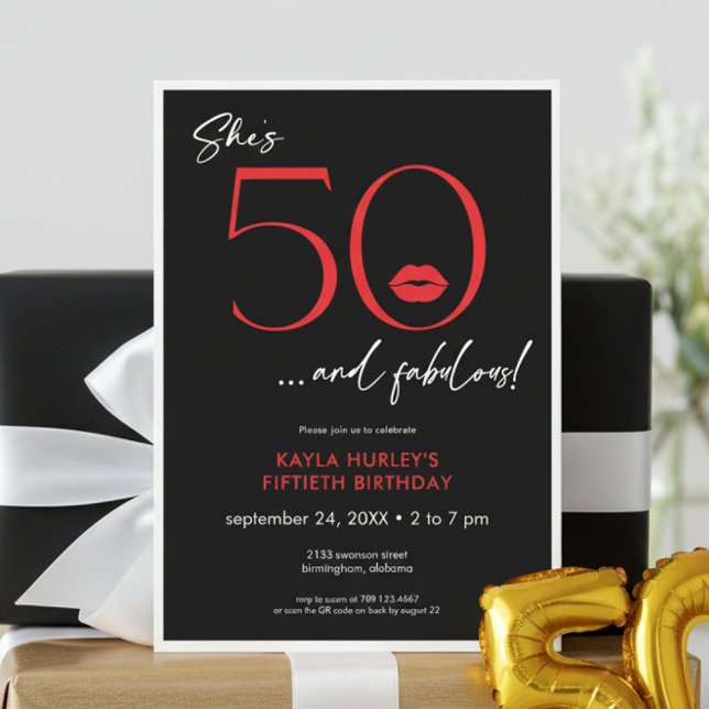 Invitación Modern Red Lips Fifty Fabulous Birthday (Subido por el creador)