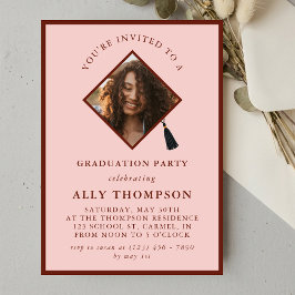 Invitación Modern Red Photo Frame Graduation Party