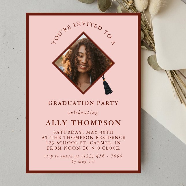 Invitación Modern Red Photo Frame Graduation Party (Modern Red Photo Frame Graduation Party Invitation)