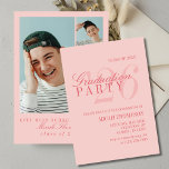 Invitación Modern Red Photo Graduation Party<br><div class="desc">Invite guest to celebrate your senior's graduation with this Modern Red Photo Graduation Party Invitation! This design features modern typography with a photo grid on the back. Easily customize the design template on Zazzle! Have a custom request? Message me!</div>