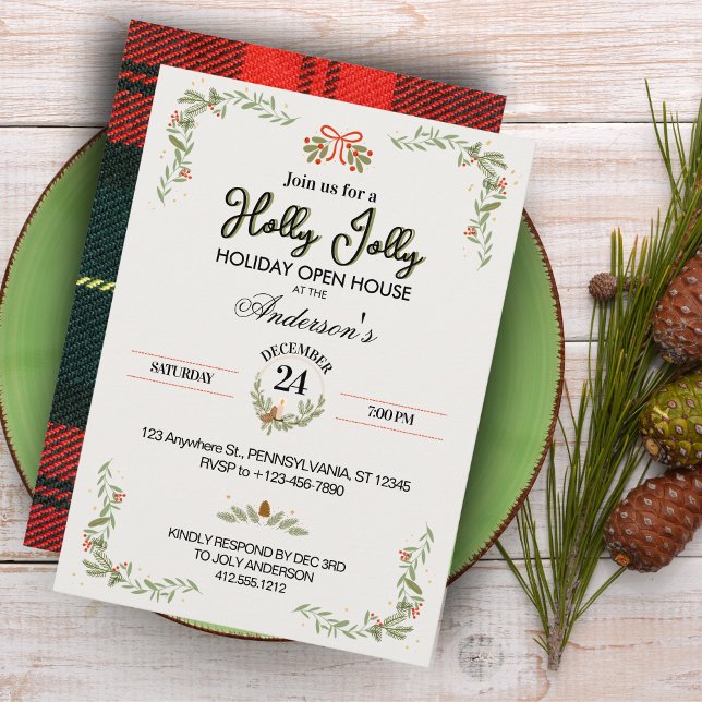 Invitación Modern Red Plaid Christmas Party Invitation (Elegant Modern Plaid Christmas Party Invitation)
